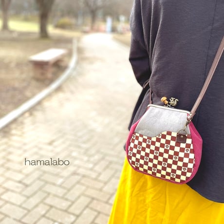 【KT-2132】【サコッシュ風】がま口ポケットショルダーポーチ(丸底マチあり)の型紙＆レシピ【12cm/角型用】