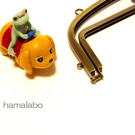 【HA-807】親子口金 20.4cm(大きな紺色の木玉×アンティーク)・カン付き