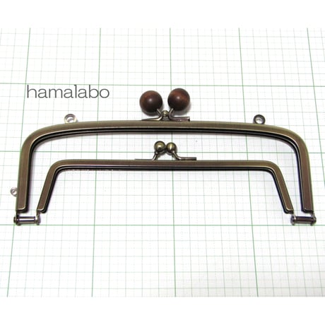 【HA-350】親子口金 19cm(茶色の木玉×アンティークゴールド)・カン付き