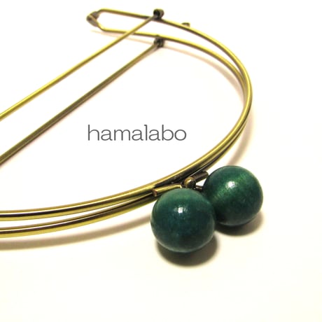 【HA-388】24cmベンリー口金/(大きな紺色の木玉×アンティークゴールド)・カン付き