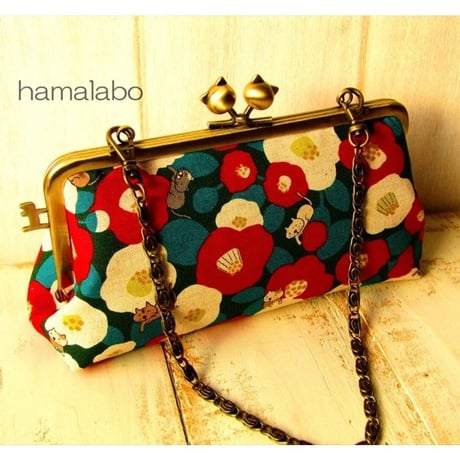 廃盤予定【HA-1670】ネコカン口金/(肉球×横ネコカン)/18cm角型(アンティークゴールド)・カン付き