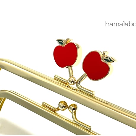 初回特価！【HA-2552】親子口金 12cm/赤リンゴ×ゴールド