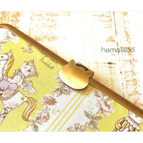 【HA-2111】オコシ式口金17.7cm/角型(ネコ×アンティークゴールド)