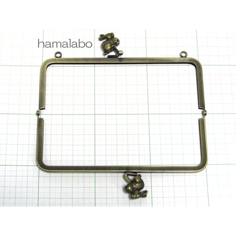 【HA-1265】ウサギの口金15cm/角型(アンティークウサギ×アンティークゴールド)・カン付き