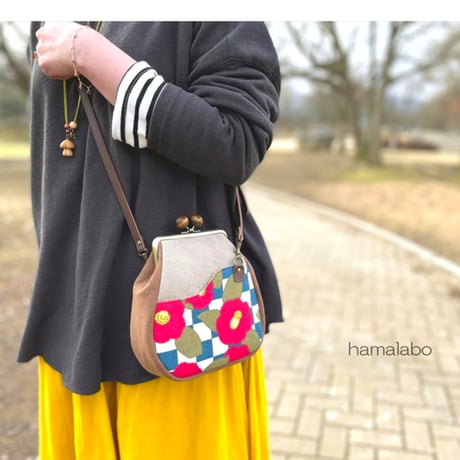 【KT-2132】【サコッシュ風】がま口ポケットショルダーポーチ(丸底マチあり)の型紙＆レシピ【12cm/角型用】