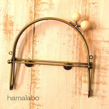 【HA-1452】16cmベンリー口金/(白玉×アンティークゴールド)・カン付き