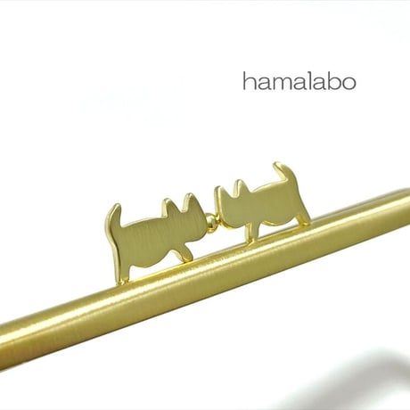 【HA-2189】ぽっちゃりネコ太の口金　12cm/角型(アンティークゴールド)