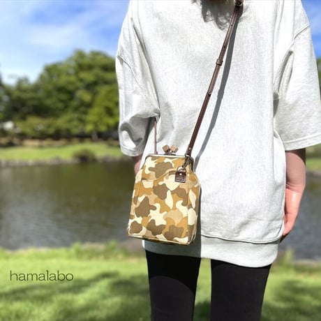 【HA-2412】12cm角型口金/小鳥のピースケ×茶色のどんぐり/アンティークゴールド/カン付き