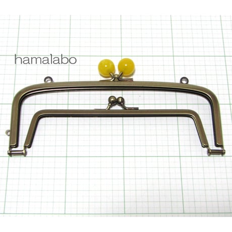 (廃盤予定)【HA-358】親子口金 19cm(イエロー玉×アンティークゴールド)・カン付き
