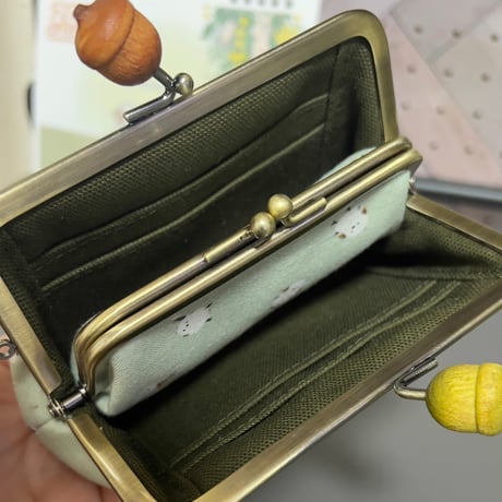 【HA-2283】親子口金 12cm(茶色どんぐり×緑色のどんぐり)アンティークゴールド