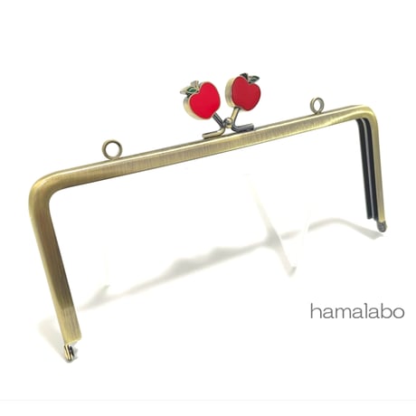 初回特価！【HA-2550】18cm角型口金/(赤リンゴ×アンティークゴールド)・カン付き