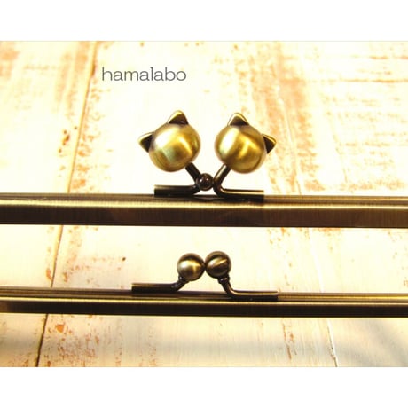 【HA-2091】親子口金18cm(ネコ玉×アンティークゴールド)