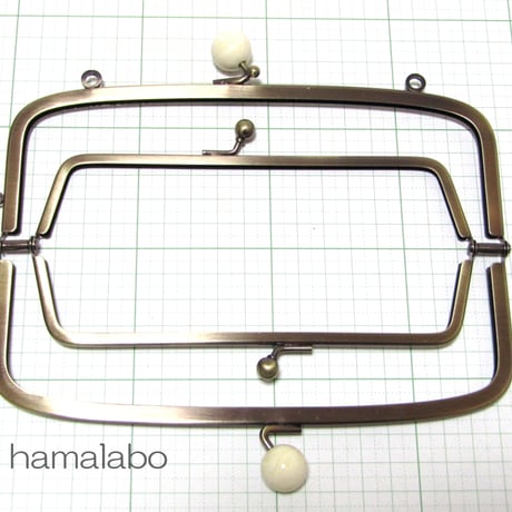 【HA-355】親子口金 19cm(白玉×アンティークゴールド)・カン付き