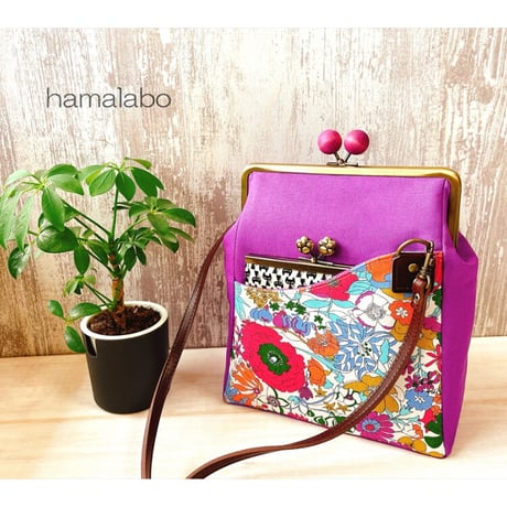 【KT-2093】縦長版！がま口ポケットショルダーバッグ(ミニ)の型紙＆レシピ【18cm/角型用】