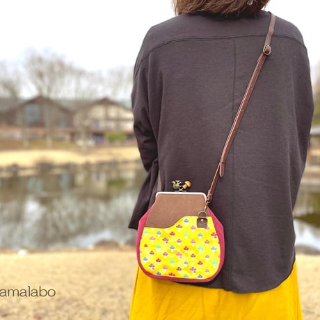 【HA-2318】12cm角型口金/小鳥のピースケ×薄茶色の細キノコ/アンティークゴールド