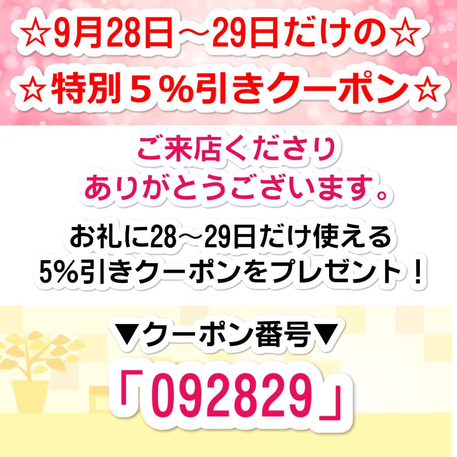 9月28～29日限定！5％引き