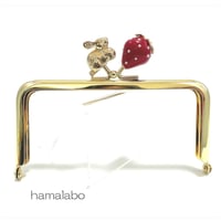 【HA-2379】12cm角型口金/うさぎ×イチゴ(赤色)/ゴールド