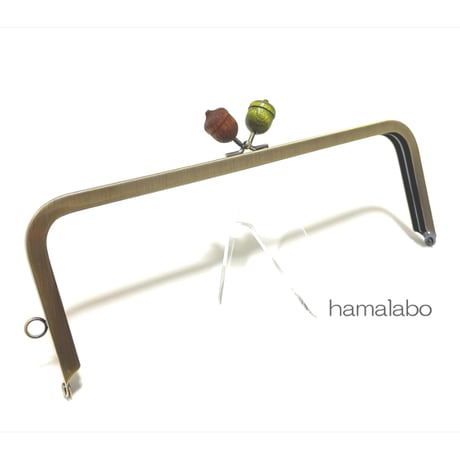 【HA-2350】24cm角型口金/(茶色どんぐり×緑色のどんぐり)×アンティークゴールド)＋(プラス)