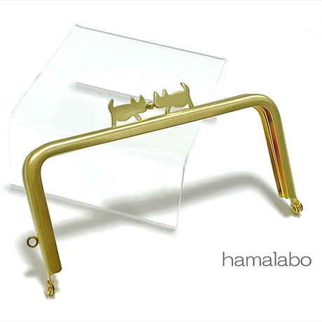 【HA-2189】ぽっちゃりネコ太の口金　12cm/角型(アンティークゴールド)