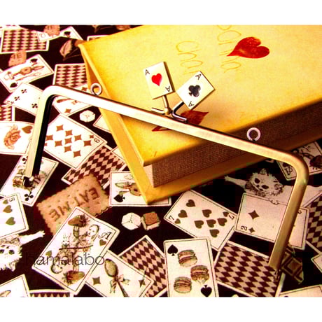 【HA-461】18cm角型の口金(トランプ×アンティークゴールド)・カン付き