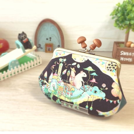 【HA-2375】親子口金 12cm(薄茶色の細キノコ×薄茶色の細キノコ)アンティークゴールド