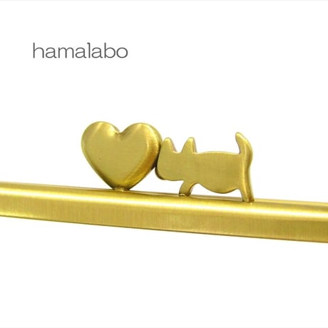 【HA-2031】ハートネコ太の口金　12cm/角型(アンティークゴールド)