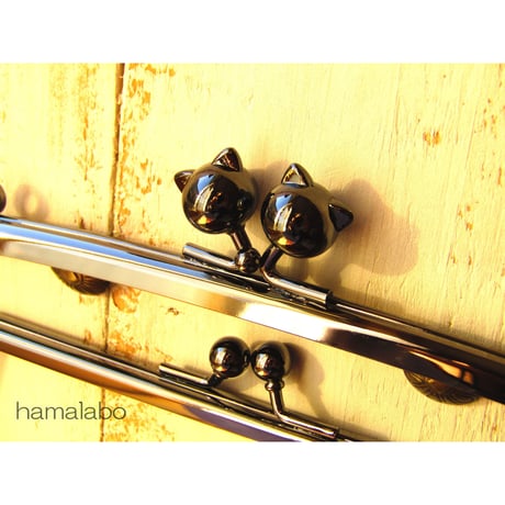 【HA-450】親子口金19cm(ネコ玉×ブラック)・カン付
