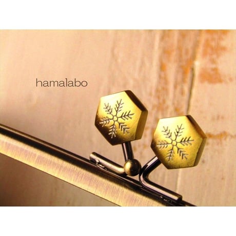 (販売休止予定)【HA-1476】親子口金 19cm(六花-雪の結晶×アンティークゴールド)・カン付き