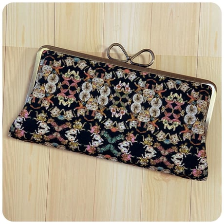 ☆特価☆【HA-1684】親子口金 22cm角型(リボン×碁石)アンティークゴールド