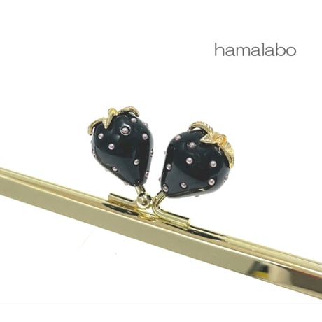 【HA-2310】18cm角型口金/イチゴ(黒色)/ゴールド