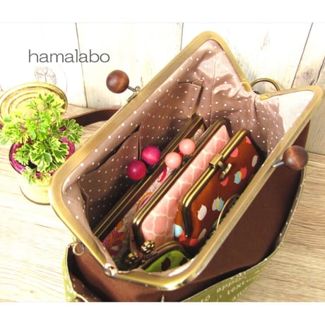 【KT-2078】がま口ポケットショルダーバッグの型紙＆レシピ【24cm/角型用】