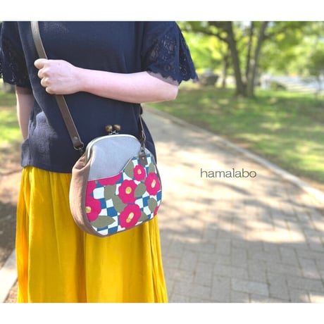 【KT-2119-SET】がま口あおりミニバッグの型紙＆レシピ(ショルダー版の型紙付き)【18cm/くし型用】