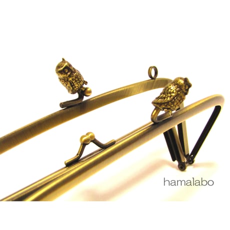 【HA-482】親子口金19cm(フクロウ×アンティークゴールド)・カン付き
