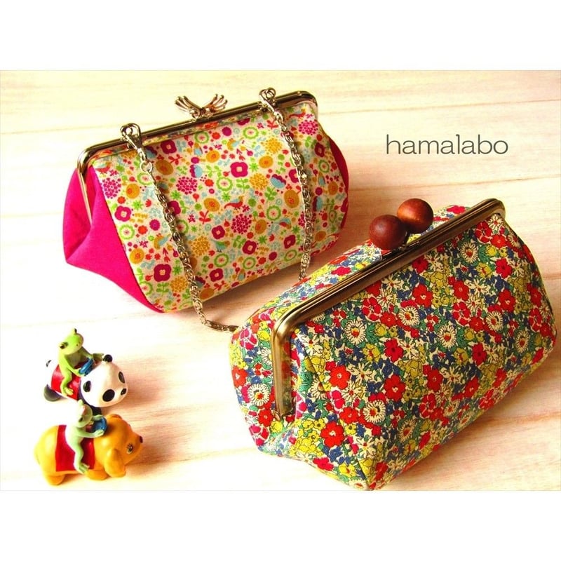 KT-2052】がま口たっぷり化粧(コスメ)ポーチの型紙＆レシピ【18cm/角型