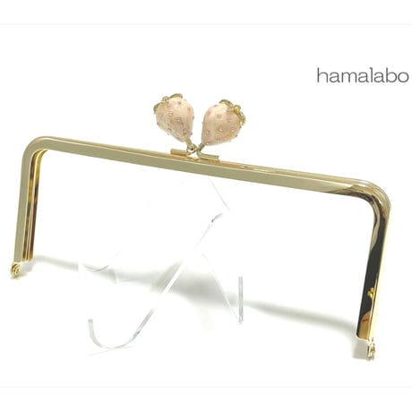 【HA-2309】18cm角型口金/イチゴ(白色)/ゴールド