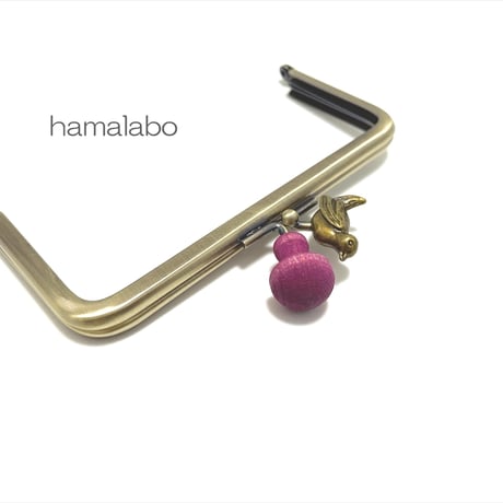 【HA-2319】12cm角型口金/小鳥のピースケ×紫色の細キノコ/アンティークゴールド