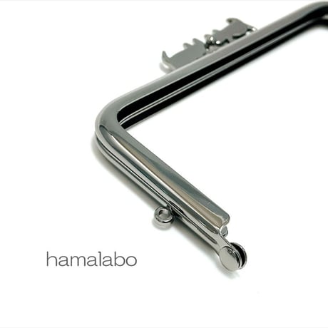 【HA-2188】ぽっちゃりネコ太の口金　12cm/角型(ブラック)