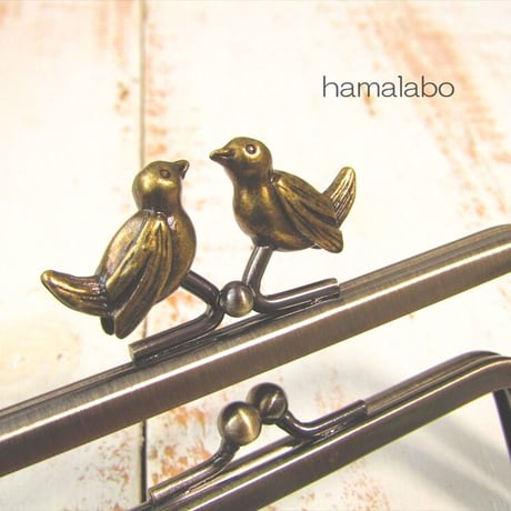 【HA-1234】親子口金 12cm(小鳥のピースケ×アンティークゴールド)