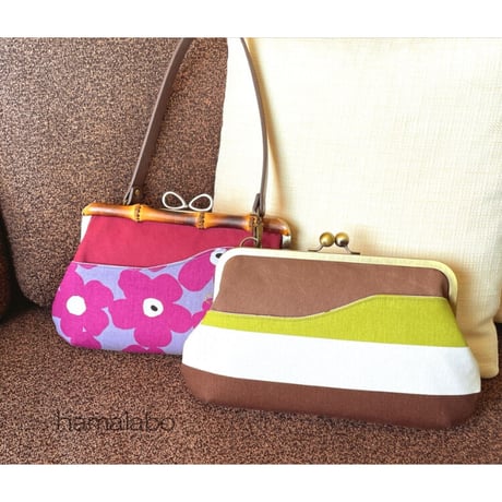 【KT-2110】がま口(ポケット)クラッチバッグ＆ショルダーバッグの型紙＆レシピ【24cm/角型用】