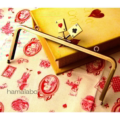 【HA-461】18cm角型の口金(トランプ×アンティークゴールド)・カン付き