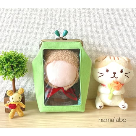 【KT-2141】通常サイズ版！推しぬい用がま口ポーチ(ショルダー可能)の型紙＆レシピ【12cm/角型用】