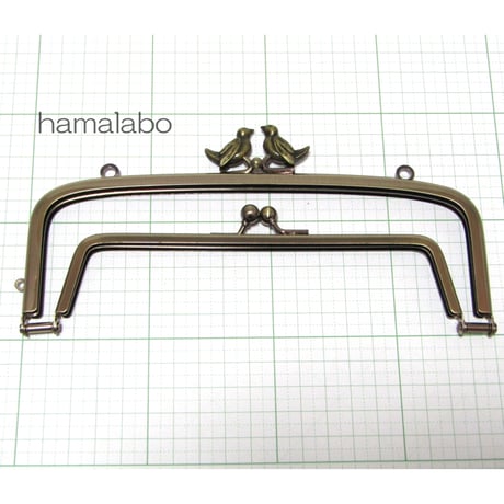 【HA-363】親子口金 19cm(小鳥のピースケ×アンティークゴールド)・カン付き