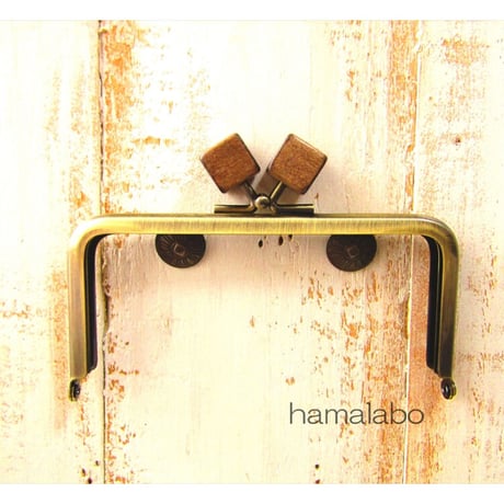 【HA-2014】12cm/角型(茶色の木キューブ×アンティーク)