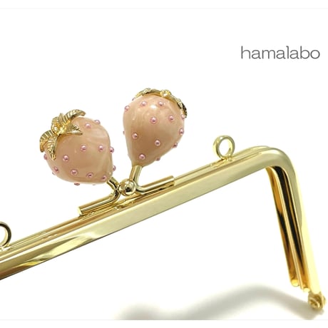 【HA-2367】12cm角型口金/イチゴ(白色)/ゴールド/カン付き