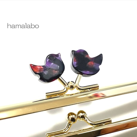 初回特価＆限定【HA-2533】レトロかわいい！親子口金 12cm/コトリ型(鉱石模様)/ゴールド