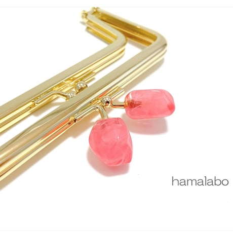 復活＆特価！【HA-2457】親子口金 12cm/天然石風のストーン(ピンク)/ゴールド