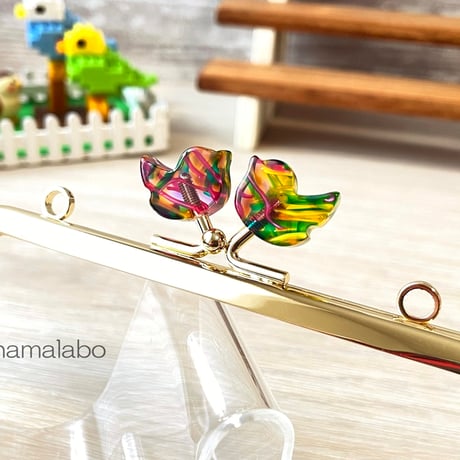 在庫調整で今だけ30％引き！【HA-b1125】12cm角型口金/コトリ型(レトロ模様)/ゴールド/カン付き