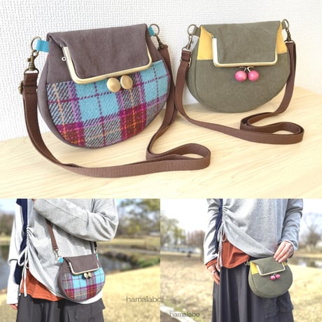 【HA-2318】12cm角型口金/小鳥のピースケ×薄茶色の細キノコ/アンティークゴールド