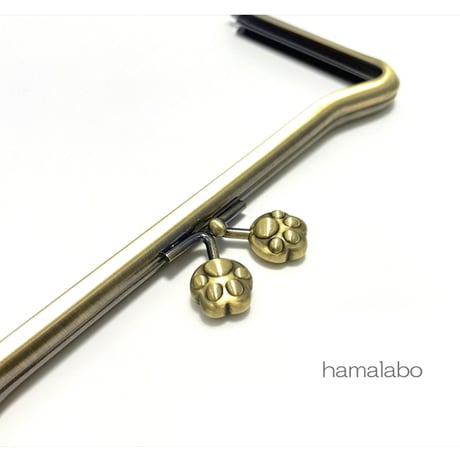 【HA-2515】18cmＭ字型(ネコ耳型)の口金（肉球×アンティークゴールド)