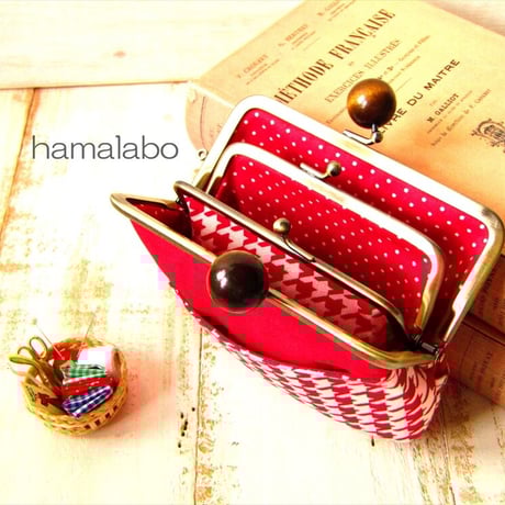 【HA-1762】親子口金 12cm(茶色の木キューブ×アンティークゴールド)